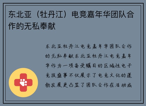 东北亚（牡丹江）电竞嘉年华团队合作的无私奉献