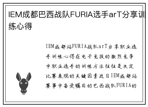 IEM成都巴西战队FURIA选手arT分享训练心得